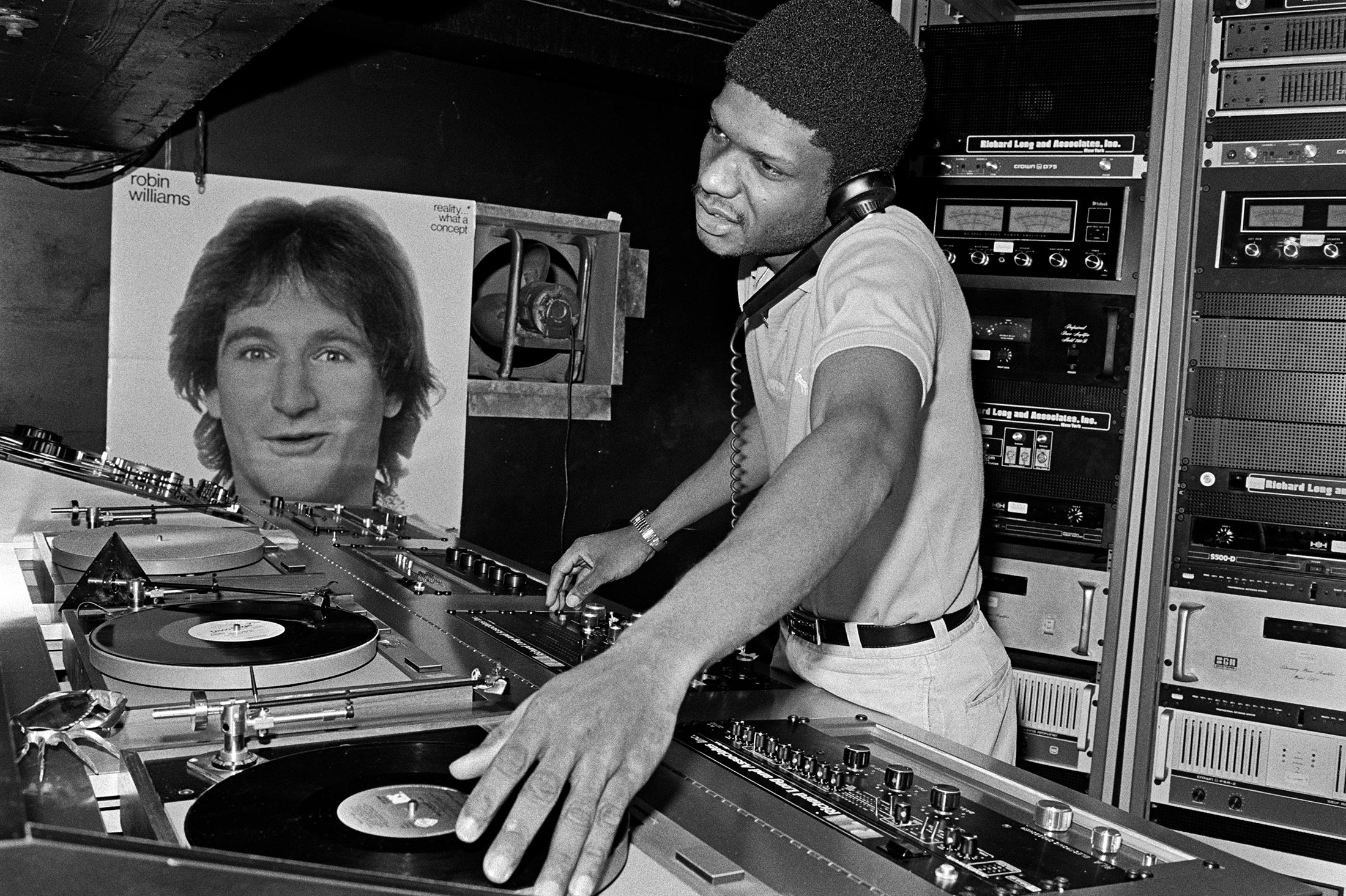 Larry Levan at the turntables in the Paradise Garage booth, 1979